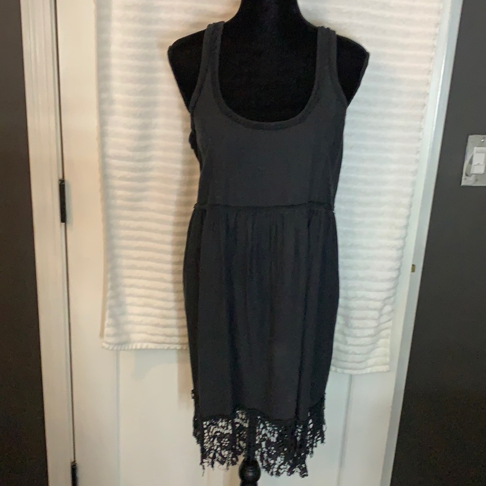Free People Black Crocheted Hem Racer Back Dress